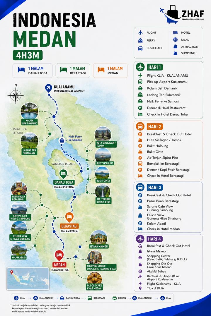 Peta perjalanan MEDAN LAKE TOBA 4H3M